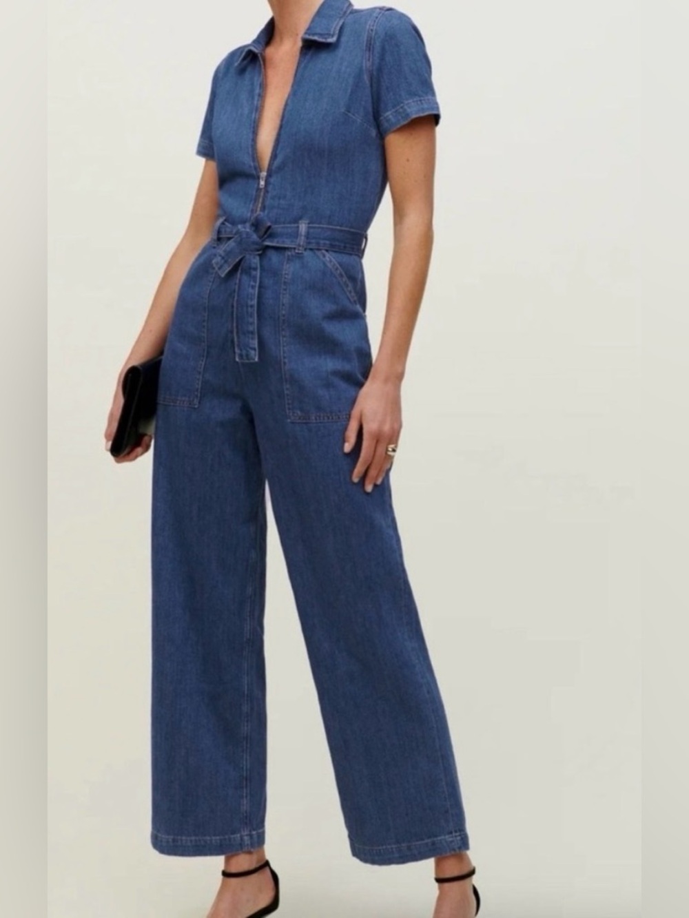 Reformation Blue Denim Wide Leg Jumpsuit